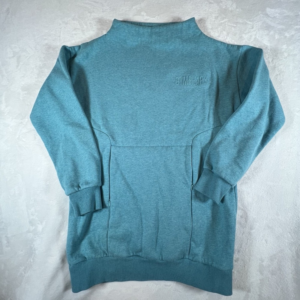 Gymshark So Soft Jumper Sweater Women's Sz L Teal Pullover Mock Neck Zip Pockets